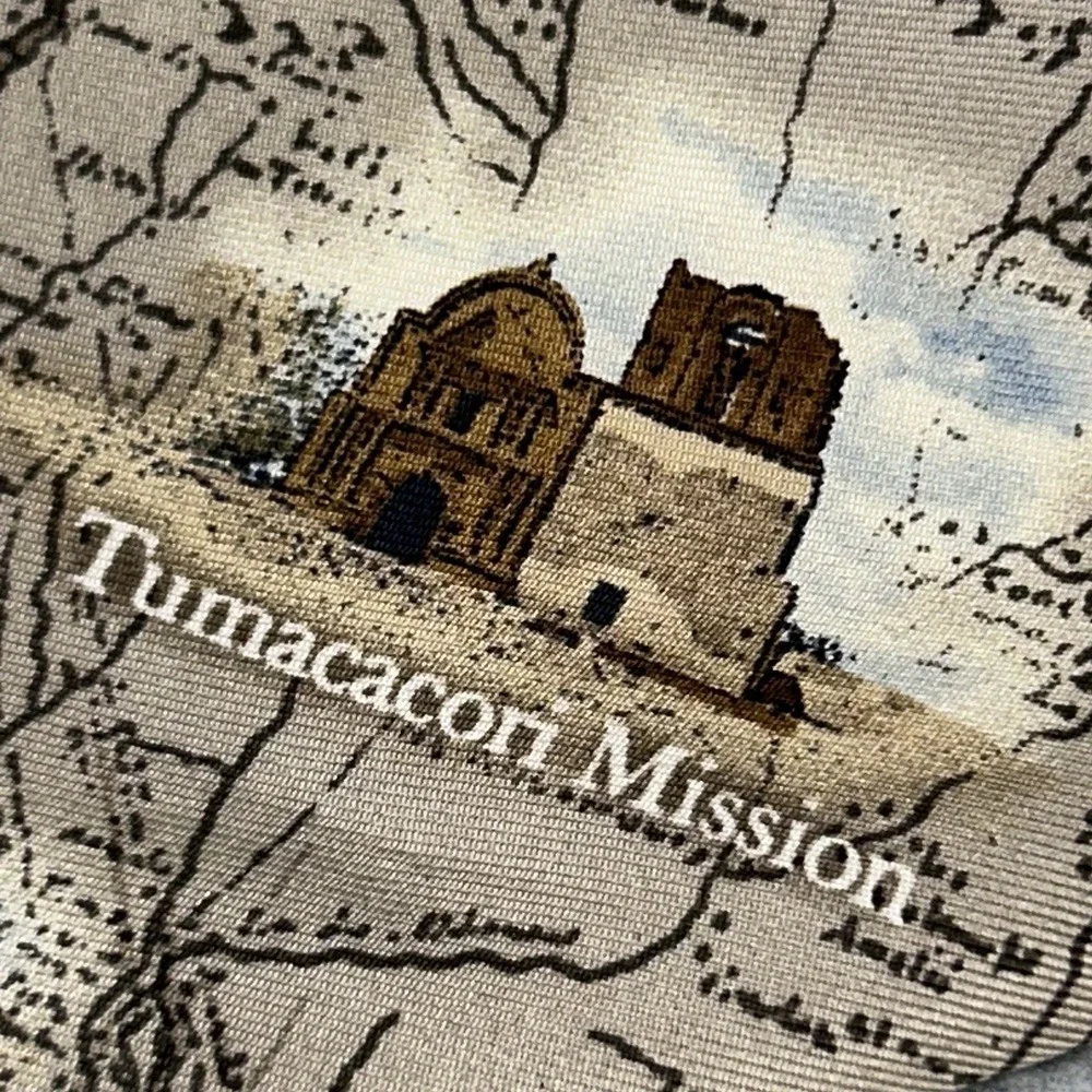 Tie Tales Texas Missions Silk Necktie Alamo Scenic Map Travel Souvenir 69